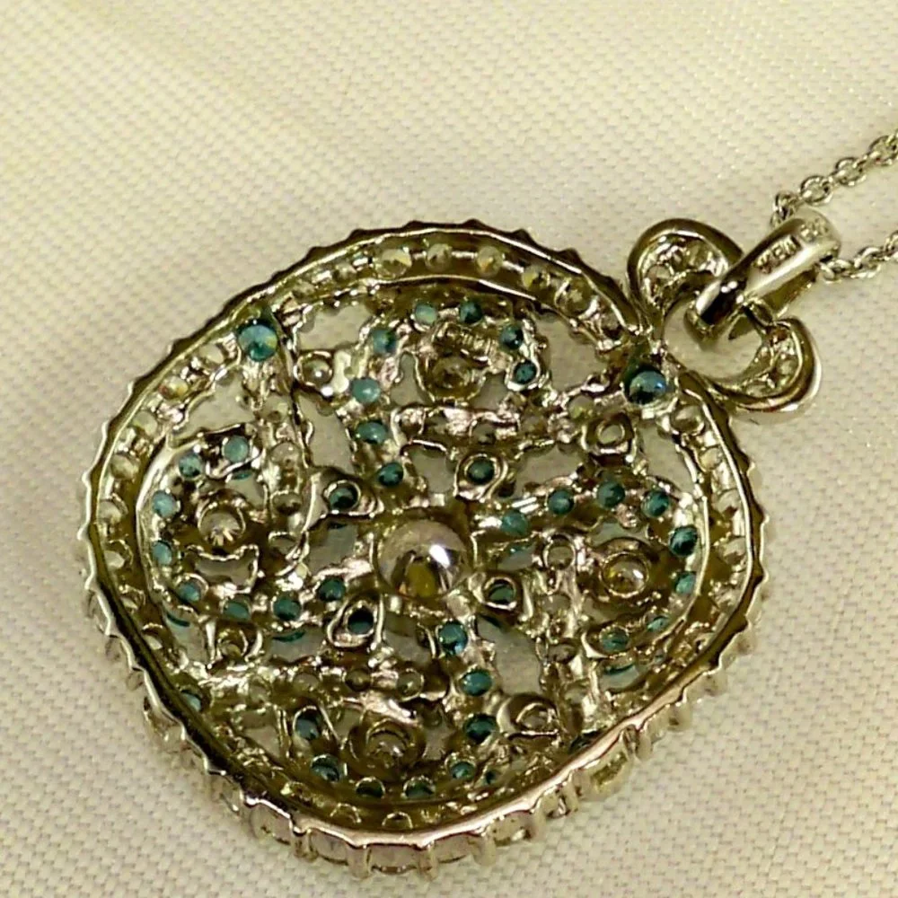 NEW Blue Cubic Zirconias Bezel Silver DESIGNER Necklace